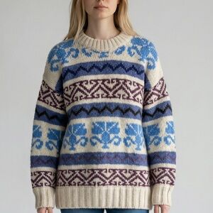 Vintage 90s 100% Wool Otavalo Knit Sweater | Chunky Fair Isle Cozy Pullover